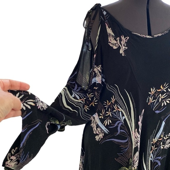 Free People Clear Skies Are Blue Floral Printed Tunic Cold Shoulder Dress Sz M - Picture 4 of 13